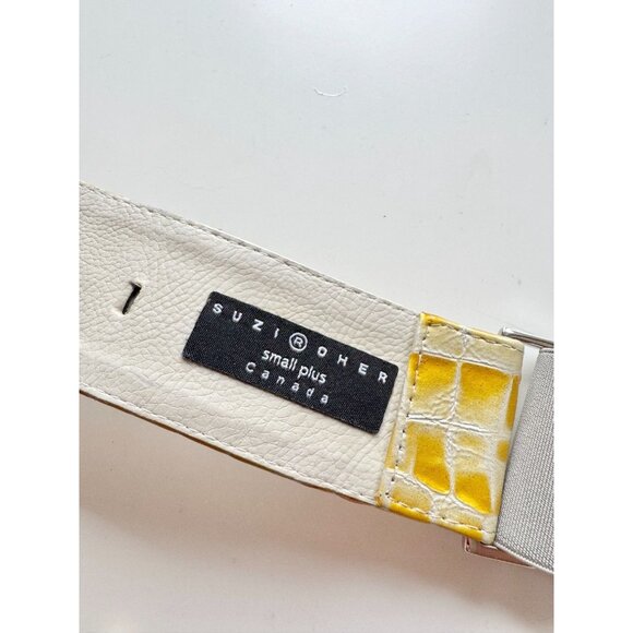 SUZI ROHER Yellow Patent Croc Embossed Leather Elastic Stretch Belt, Size S+ - Picture 9 of 10